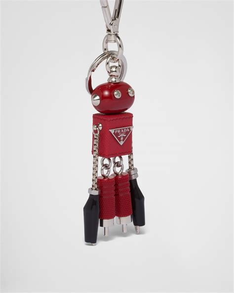 Fiery Red Saffiano Leather Robot Trick Keychain